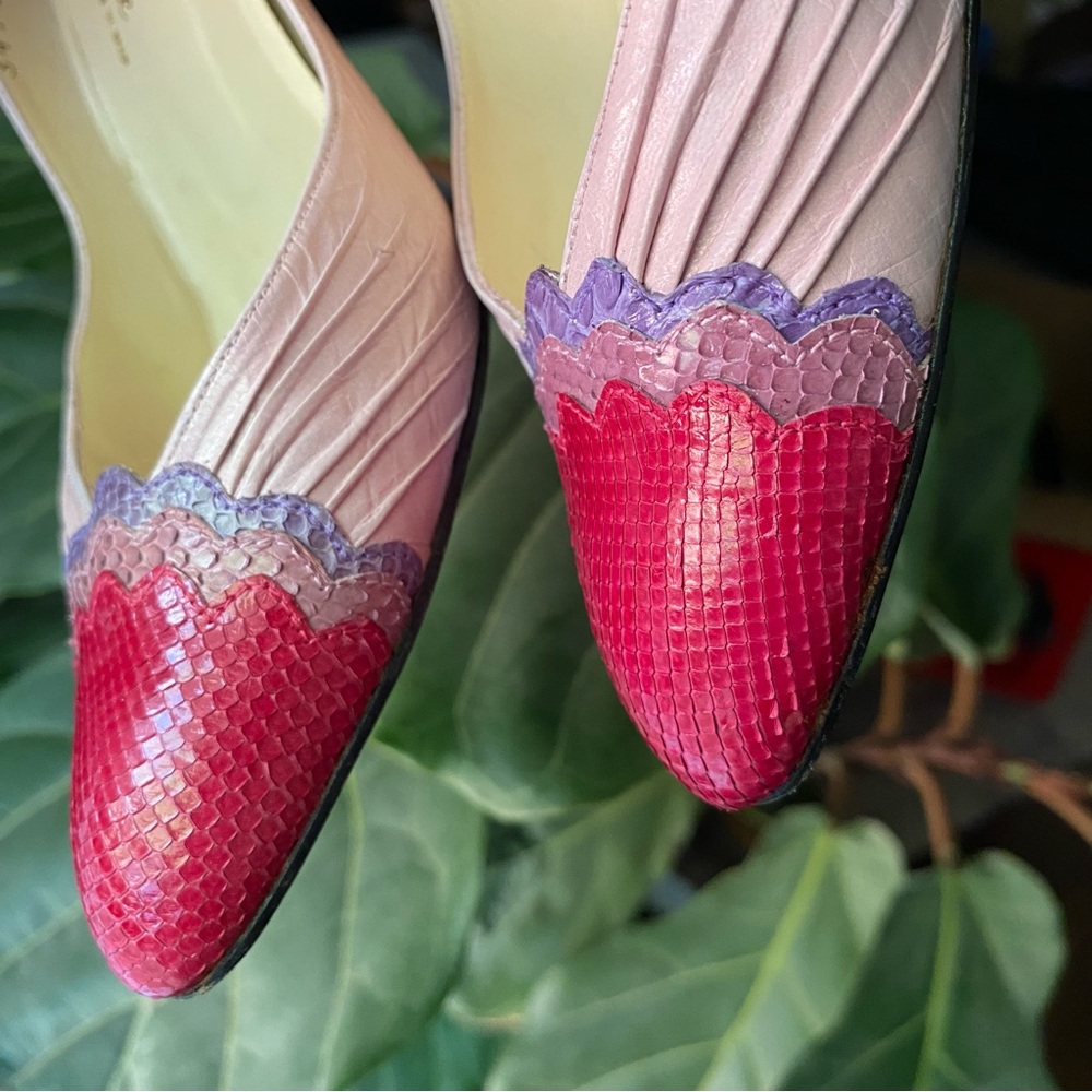 Rare Vintage Rosina Ferragamo Blush Raspberry Python Leather Designer Pumps 6.5N - Picture 8 of 16